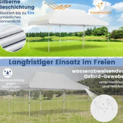 300 x 600 cm großes Pop-up-Überdachungszelt klappbares Eventzelt mit Tragetasche Weiß/Grün/Grau/Schwarz/Blau