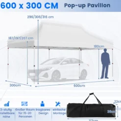 300 x 600 cm großes Pop-up-Überdachungszelt klappbares Eventzelt mit Tragetasche Weiß/Grün/Grau/Schwarz/Blau