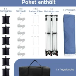 300 x 600 cm großes Pop-up-Überdachungszelt klappbares Eventzelt mit Tragetasche Weiß/Grün/Grau/Schwarz/Blau