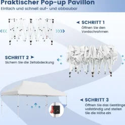 300 x 600 cm großes Pop-up-Überdachungszelt klappbares Eventzelt mit Tragetasche Weiß/Grün/Grau/Schwarz/Blau