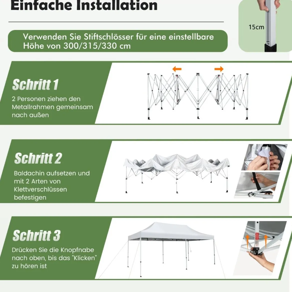 600 x 300 cm Großes Pop-Up-Überdachungszelt Sofortiger Sonnenschutz mit Rädern