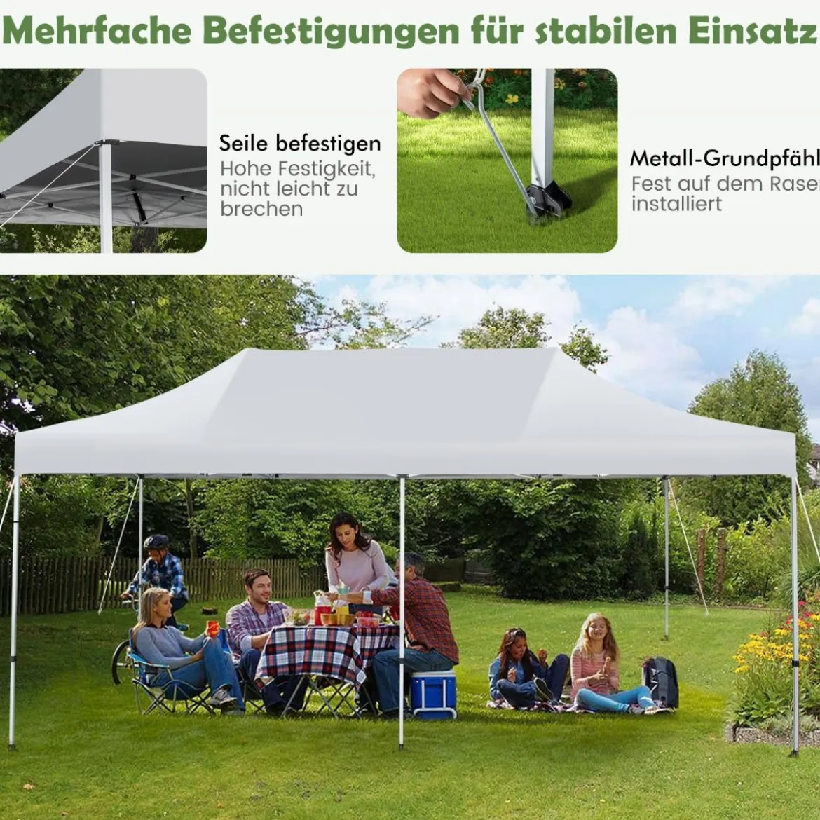 600 x 300 cm Großes Pop-Up-Überdachungszelt Sofortiger Sonnenschutz mit Rädern