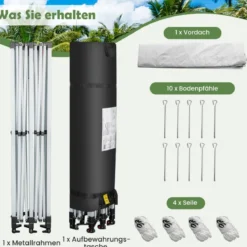 600 x 300 cm Großes Pop-Up-Überdachungszelt Sofortiger Sonnenschutz mit Rädern