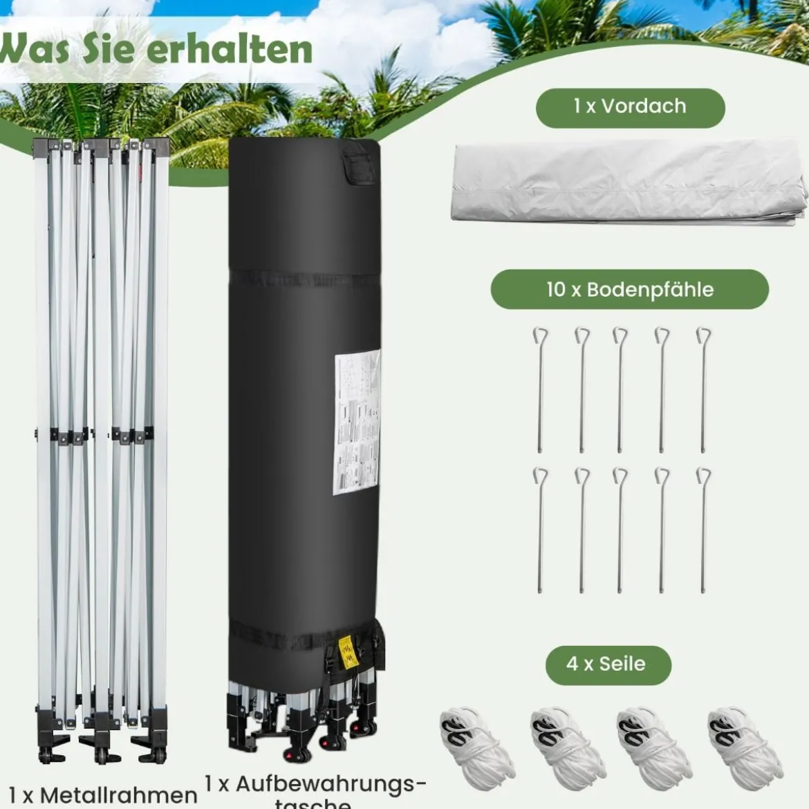 600 x 300 cm Großes Pop-Up-Überdachungszelt Sofortiger Sonnenschutz mit Rädern