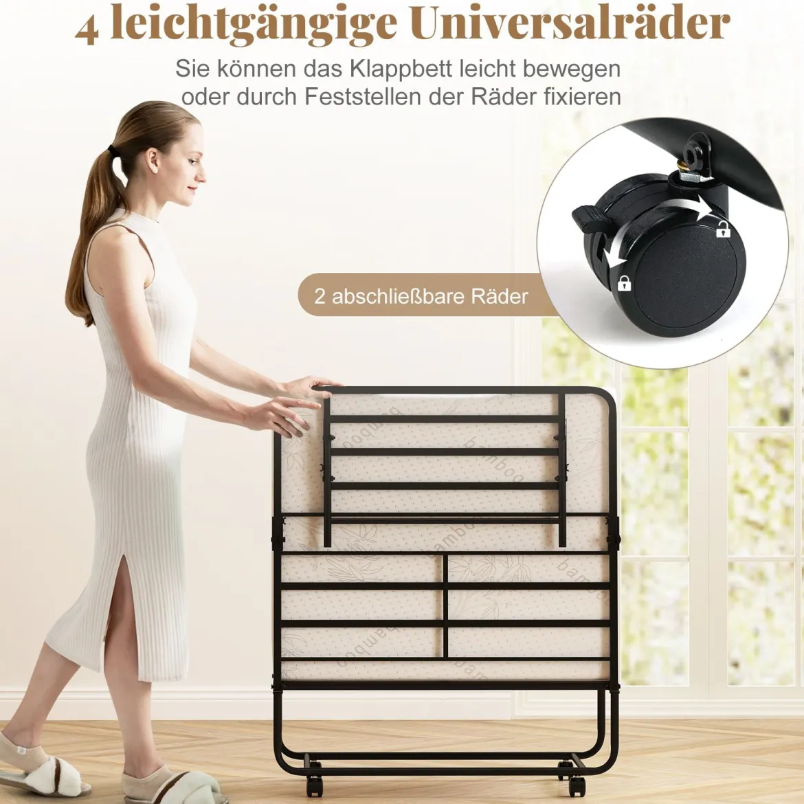 90 x 190 cm Gästebett mit Matratze Klappbares Einzelbett Stabiler Metallbett bis 220 kg belastbar Tragbares Bett Weiß