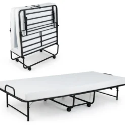 90 x 190 cm Gästebett mit Matratze Klappbares Einzelbett Stabiler Metallbett bis 220 kg belastbar Tragbares Bett Weiß