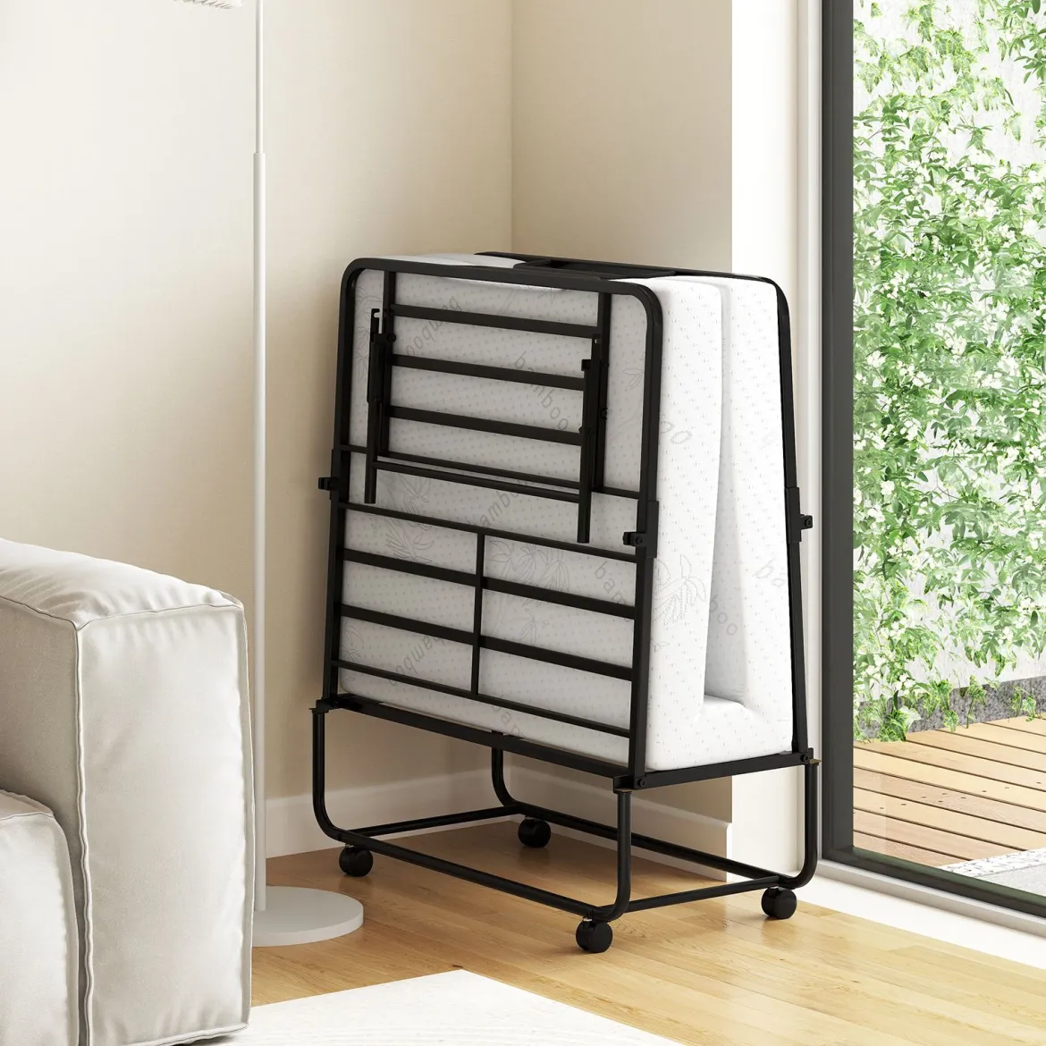 90 x 190 cm Gästebett mit Matratze Klappbares Einzelbett Stabiler Metallbett bis 220 kg belastbar Tragbares Bett Weiß