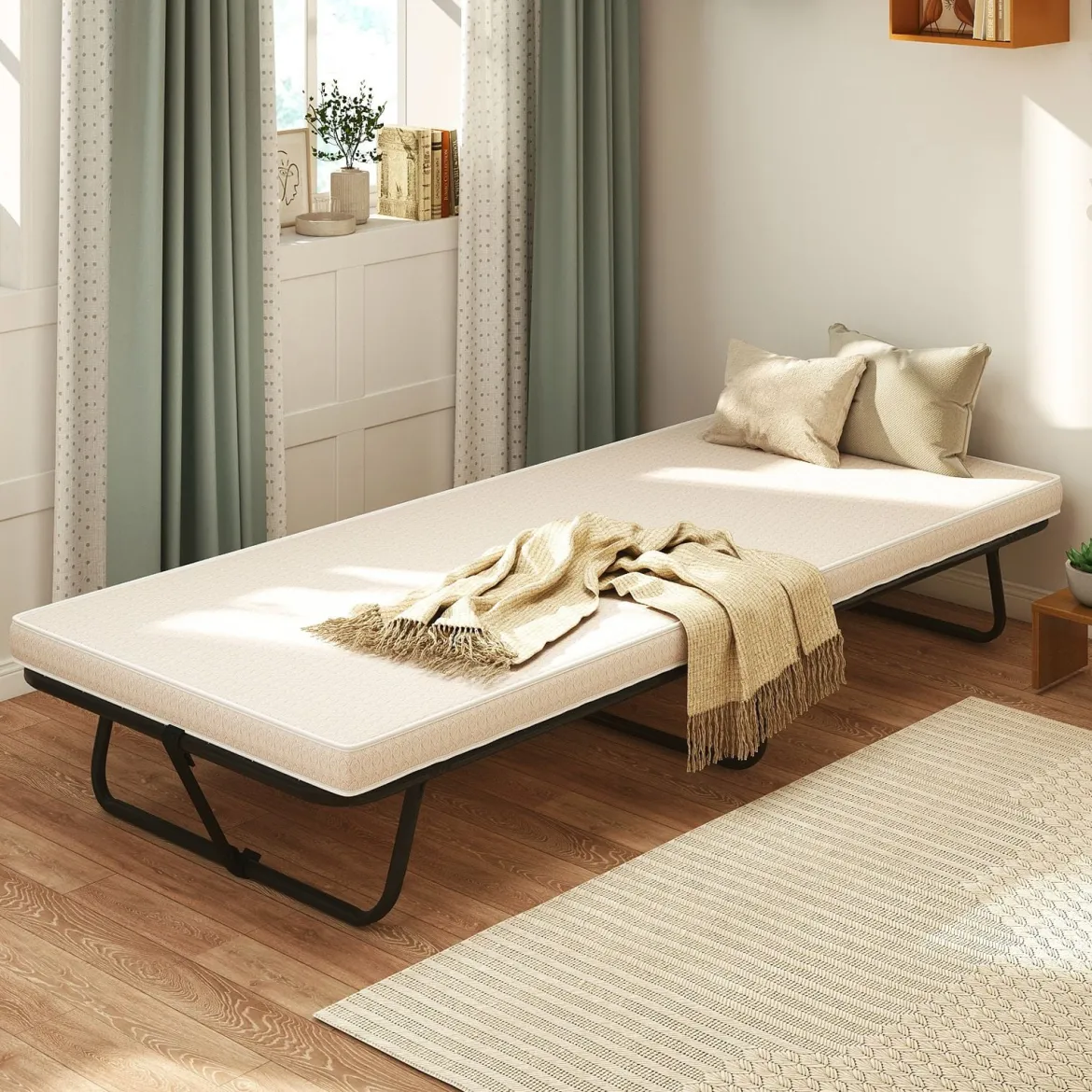 190 x 80 cm Gästebett mit Matratze Klappbares Einzelbett bis 120kg Stabiler Metallbett