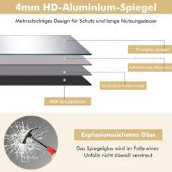 56 x 150 cm HD Ganzkörperspiegel zum Aufhängen oder Anlehnen Wandspiegel Gold