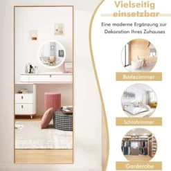 56 x 150 cm HD Ganzkörperspiegel zum Aufhängen oder Anlehnen Wandspiegel Gold