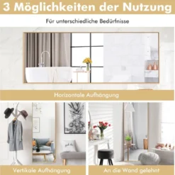 56 x 150 cm HD Ganzkörperspiegel zum Aufhängen oder Anlehnen Wandspiegel Gold