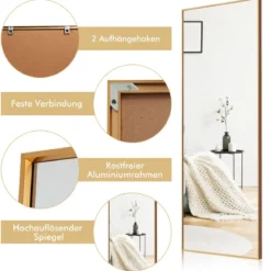 56 x 150 cm HD Ganzkörperspiegel zum Aufhängen oder Anlehnen Wandspiegel Gold