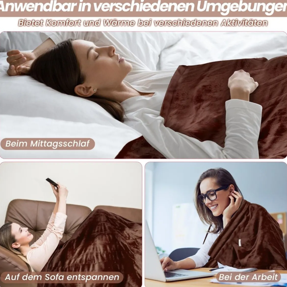 150 x 200 cm Heizdecke mit Abschaltautomatik & Timer & Überhitzungsschutz Kaffee