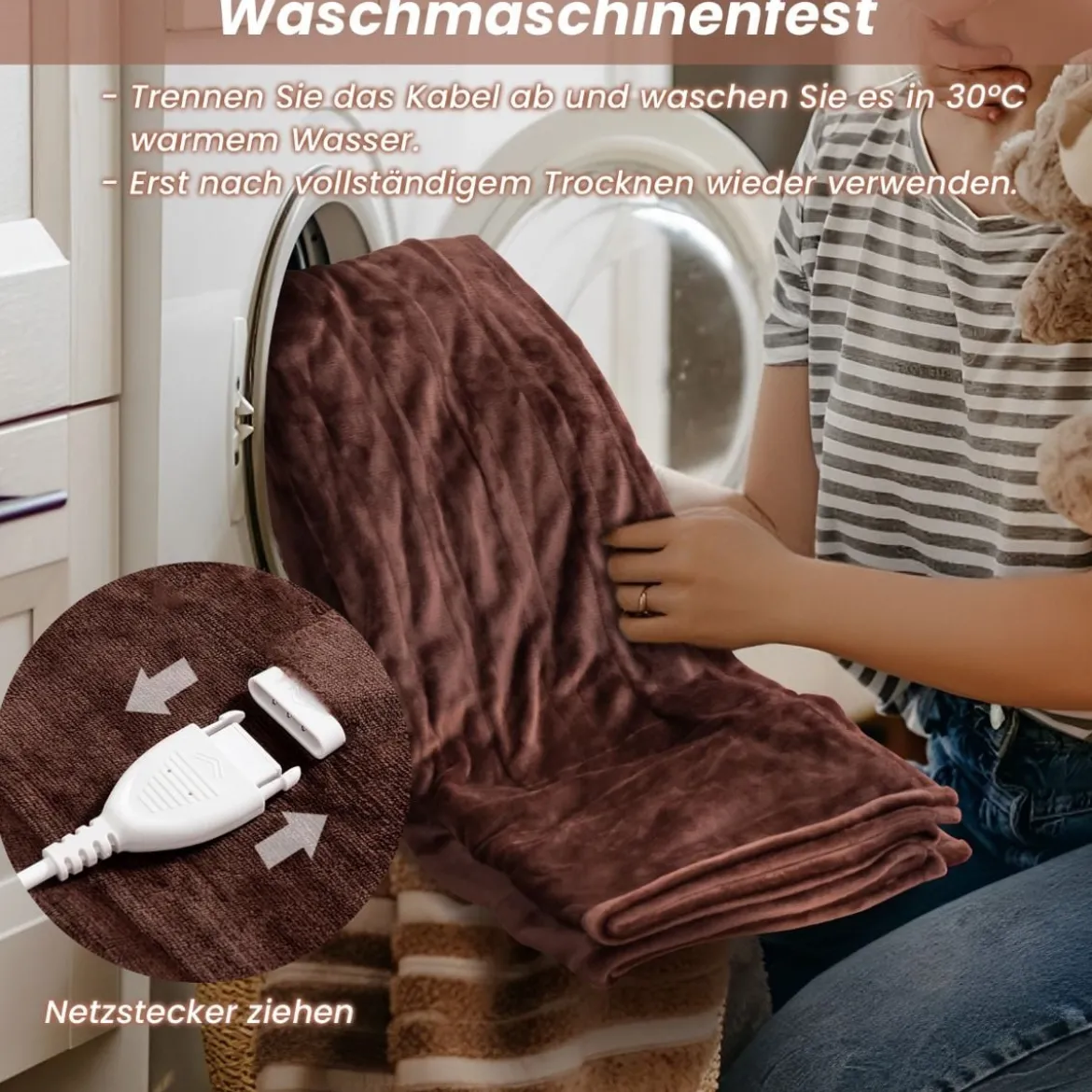 150 x 200 cm Heizdecke mit Abschaltautomatik & Timer & Überhitzungsschutz Kaffee
