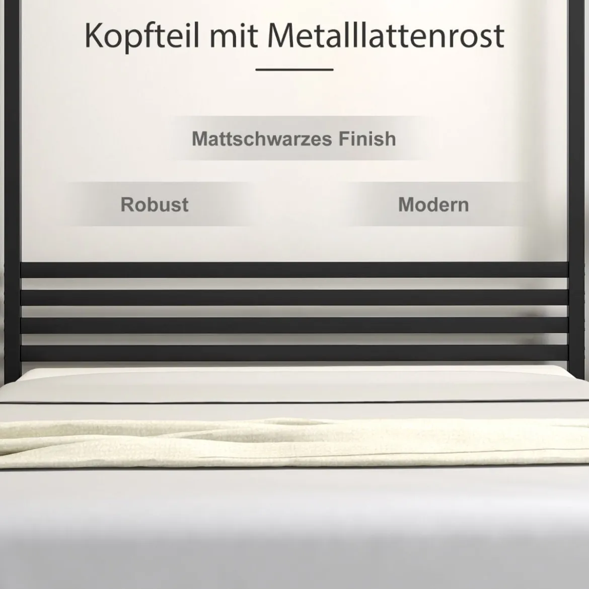 140 x 200 cm Himmelbett Bettgestell mit Lattenrost Metallbett Doppelbett Bettrahmen Schwarz