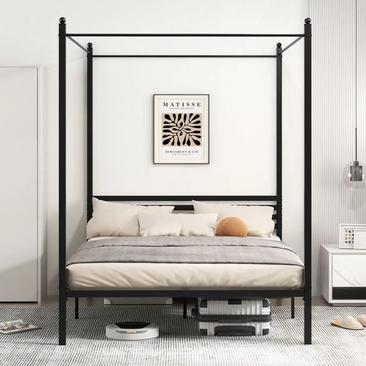 140 x 200 cm Himmelbett Bettgestell mit Lattenrost Metallbett Doppelbett Bettrahmen Schwarz