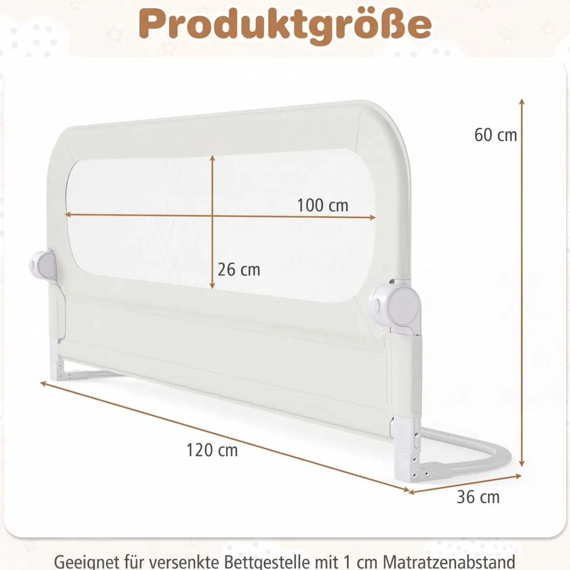 120 x 60 cm Klappbarer Bettgitter mit Abnehmbarem Oxford-Bezug & Gurt Weiß