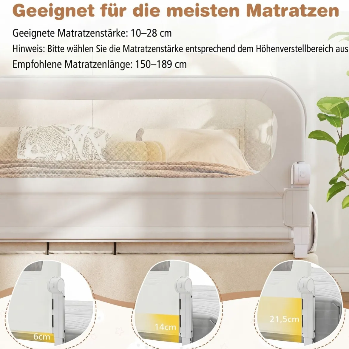 120 x 60 cm Klappbarer Bettgitter mit Abnehmbarem Oxford-Bezug & Gurt Weiß