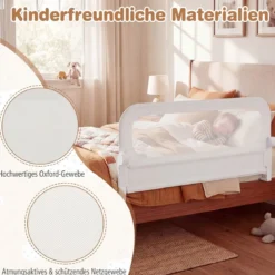 120 x 60 cm Klappbarer Bettgitter mit Abnehmbarem Oxford-Bezug & Gurt Weiß