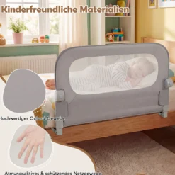 80 x 60 cm Klappbarer Bettgitter mit Abnehmbarem Oxford-Bezug & Gurt Bettschutzgitter Grau