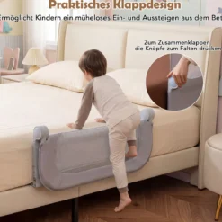 80 x 60 cm Klappbarer Bettgitter mit Abnehmbarem Oxford-Bezug & Gurt Bettschutzgitter Grau