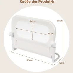 80 x 60 cm Klappbarer Bettgitter mit Abnehmbarem Oxford-Bezug & Gurt Bettschutzgitter Weiß