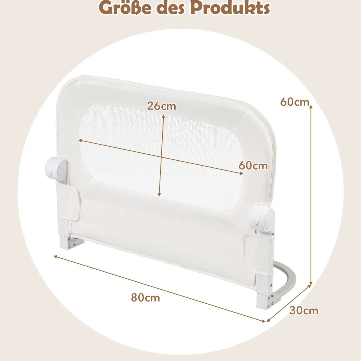 80 x 60 cm Klappbarer Bettgitter mit Abnehmbarem Oxford-Bezug & Gurt Bettschutzgitter Weiß