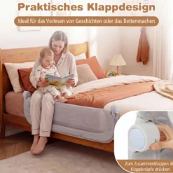 120 x 60 cm Klappbarer Bettgitter mit Abnehmbarem Oxford-Bezug & Gurt Bettschutzgitter Grau
