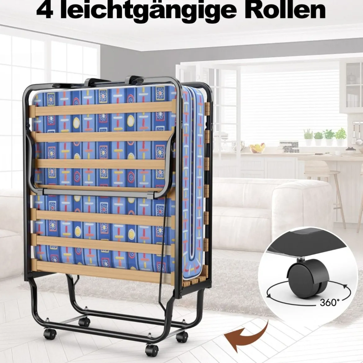 80x 200 cm Klappbares Gästebett Faltbares Faltbett mit Matratze aus Rückstellschaum