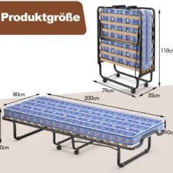 80x 200 cm Klappbares Gästebett Faltbares Faltbett mit Matratze aus Rückstellschaum