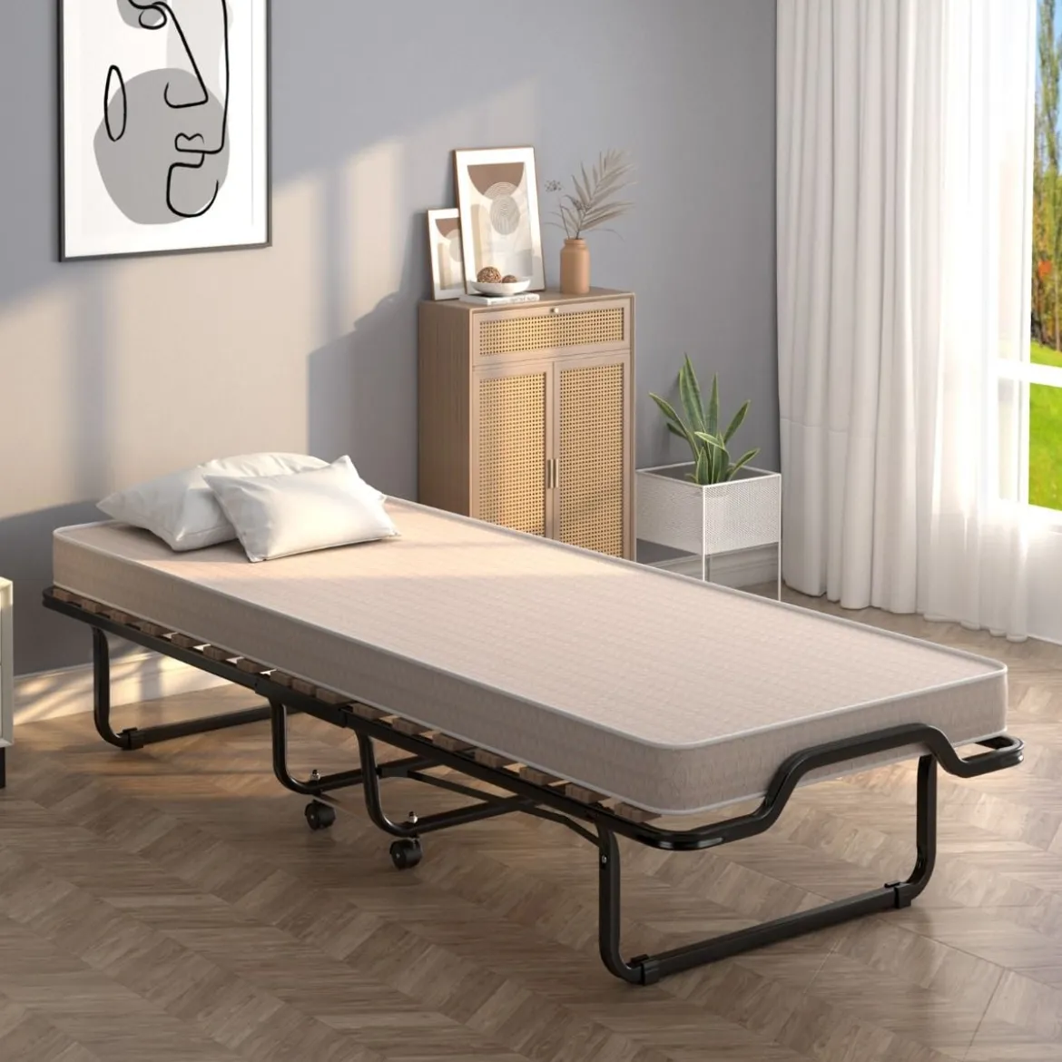 80x 200 cm Klappbares Gästebett Faltbares Faltbett mit Matratze aus Rückstellschaum