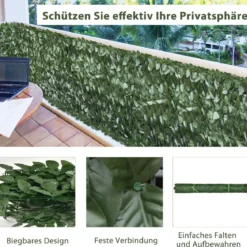 300 x 100 cm Künstliches Pflanzenwand Efeublättern Sichtschutz Heckenpflanze Windschutz