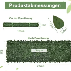 300 x 100 cm Künstliches Pflanzenwand Efeublättern Sichtschutz Heckenpflanze Windschutz