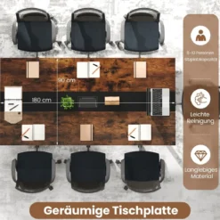 180 x 90 cm Konferenztisch für 8-10 Personen Besprechungstisch Rechteckiger Seminartisch
