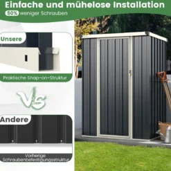 117 x 89 cm Metall Außenschuppen Wetterfest & Rostfreier Farbstahl Werkzeugschuppen mit abschließbarer Tür Grau