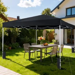 290 x 290 cm Pop-Up-Pavillon Höhenverstellbar mit Zubehör für Strand Camping Schwarz