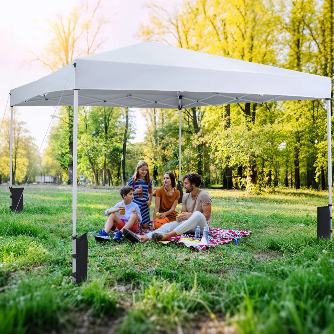 290 x 290 cm Pop-Up-Pavillon Höhenverstellbar Faltbar mit Zubehör für Camping Strand Weiß