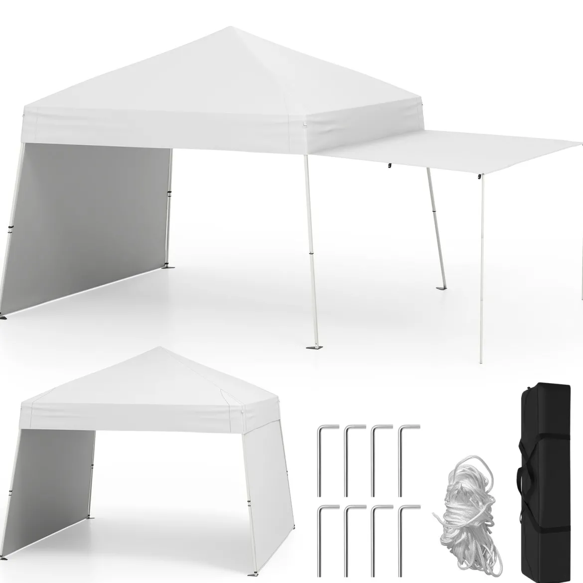 430 x 280 cm Pop-up Pavillon mit 2 Umwandelbaren Seitenwänden zu Markise Weiß