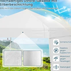 430 x 280 cm Pop-up Pavillon mit 2 Umwandelbaren Seitenwänden zu Markise Weiß