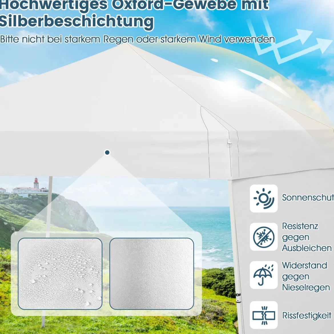 430 x 280 cm Pop-up Pavillon mit 2 Umwandelbaren Seitenwänden zu Markise Weiß
