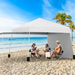 430 x 280 cm Pop-up Pavillon mit 2 Umwandelbaren Seitenwänden zu Markise Weiß