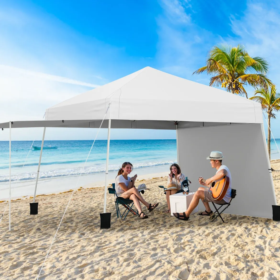 430 x 280 cm Pop-up Pavillon mit 2 Umwandelbaren Seitenwänden zu Markise Weiß