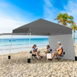 430 x 280cm Pop-up Pavillon mit 2 umwandelbaren Seitenwänden zu Markise Campingzelt Partzzelt Grau