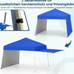 430 x 280cm Pop-up Pavillon mit 2 Umwandelbaren Seitenwänden zu Markise Blau