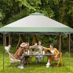 400 x 400 cm Pop-Up-Pavillon UV-Überdachungszelt mit 4 verstärkten Rippen Grün