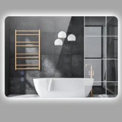 70 x 50 cm Rechteckiger LED-beleuchteter Spiegel Wandmontierter Badezimmerspiegel