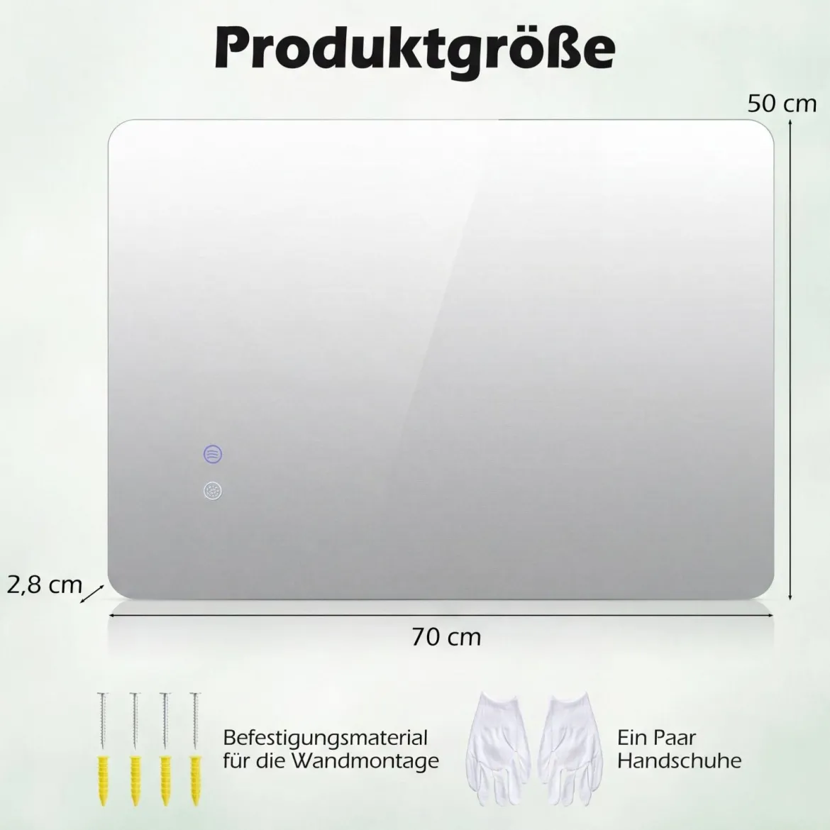 70 x 50 cm Rechteckiger LED-beleuchteter Spiegel Wandmontierter Badezimmerspiegel