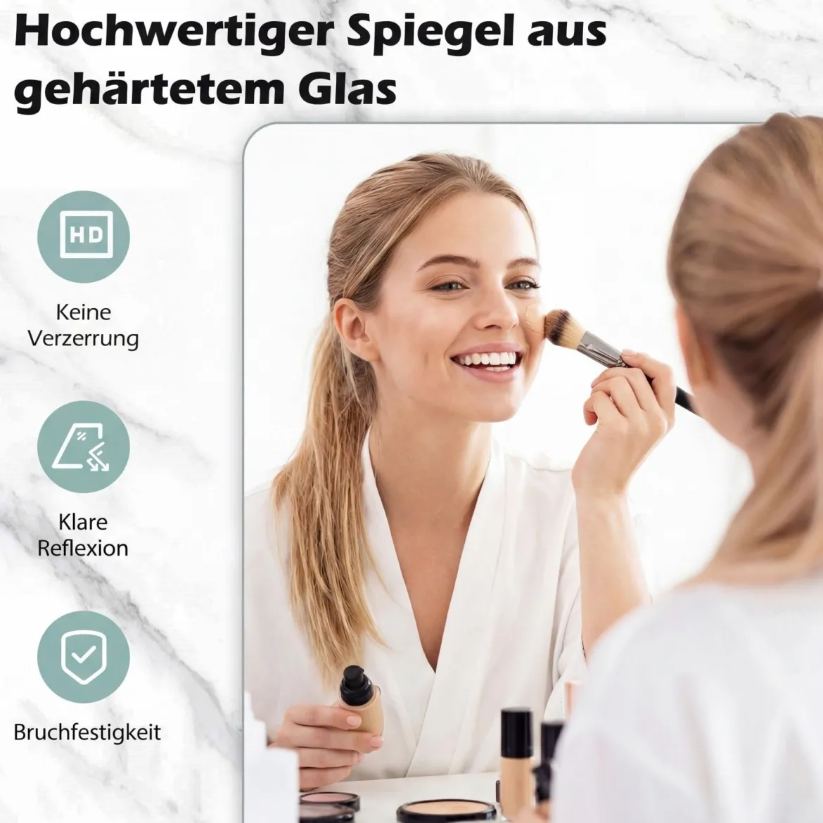 80 x 60 cm Rechteckiger LED-beleuchteter Spiegel Wandmontierter Badezimmerspiegel
