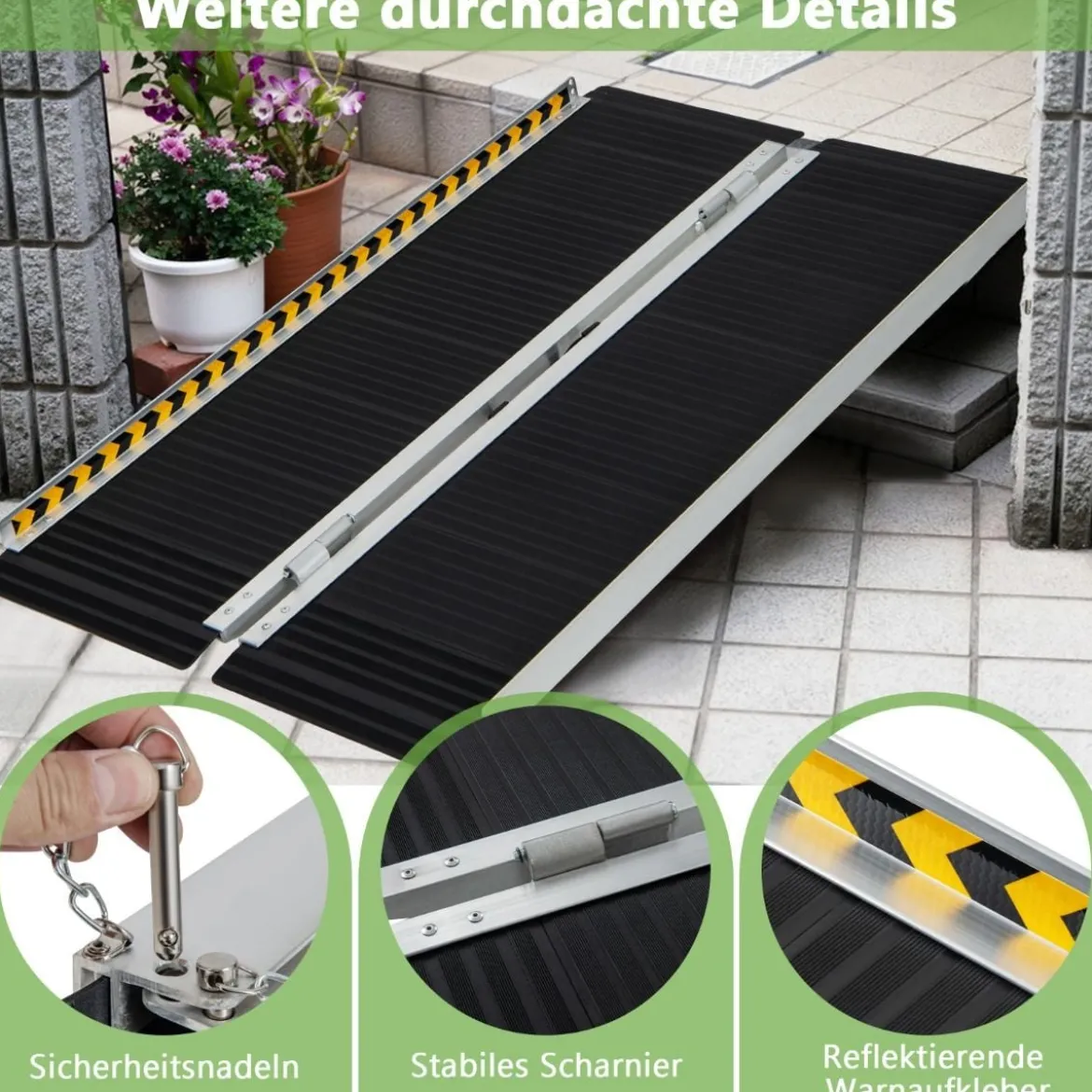 122 x 74 cm Rollstuhlrampe Tragbare & Anti-Rutsch Klapprampe bis zu 272kg Belastbar Aluminium