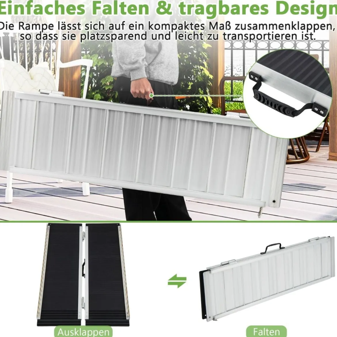 122 x 74 cm Rollstuhlrampe Tragbare & Anti-Rutsch Klapprampe bis zu 272kg Belastbar Aluminium